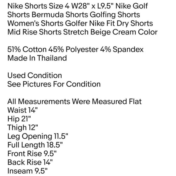 Nike Shorts Size 4 W28" x L9.5" Nike Golf Shorts Bermuda Shorts Golfing Shorts - Picture 2 of 5